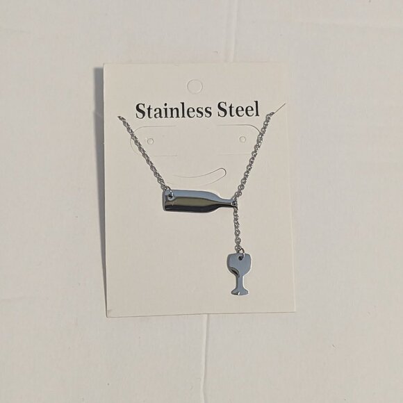 Necklace Pouring Wine Bottle Glass Stainless Steel Dainty Cascade - Picture 3 of 3